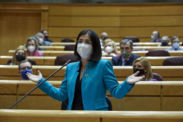 A ministra de Sanidade, Carolina Darias intervén durante unha sesión de control ao Goberno no Senado, en Madrid (España), a 2 de febreiro de 2021. Durante o pleno, o Executivo enfróntase esta vez a preguntas relacionadas coa nova lei educativa,. EUROPA PRESS/J. Hellín. POOL - Europa Press / Europa Press