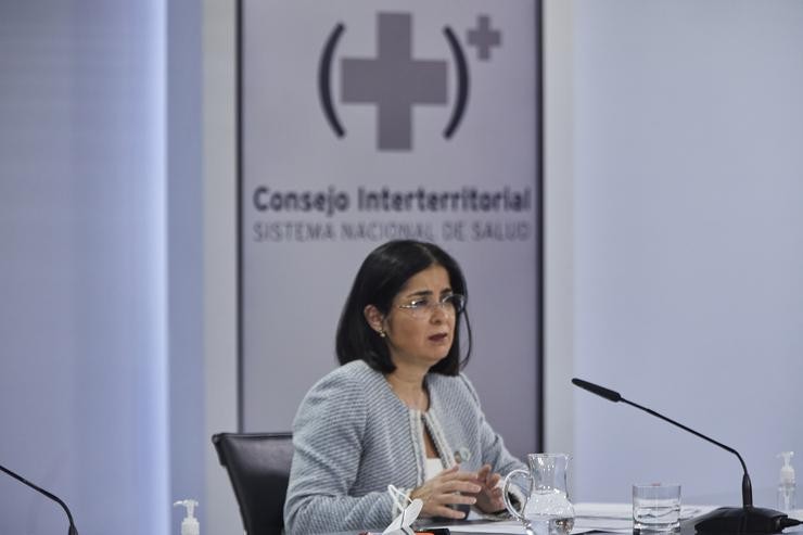 A ministra de Sanidade, Carolina Darias comparece en rolda de prensa tras a reunión do Consello Interterritorial do Sistema Nacional de Saúde, en Madrid (España) a 3 de febreiro de 2021.. EUROPA PRESS