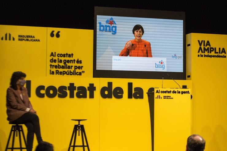 A portavoz nacional do BNG, Ana Pontón, no acto central de campaña de ERC en Xirona.. GLÒRIA SÁNCHEZ - EUROPA PRESS 