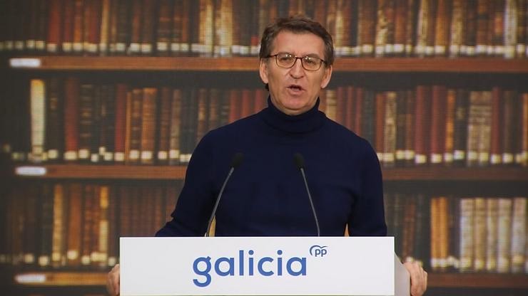 O presidente do PP de Galicia, Alberto Núñez Feijóo, durante o Comité Executivo do partido o 13 de marzo de 2021.. PPDEG 