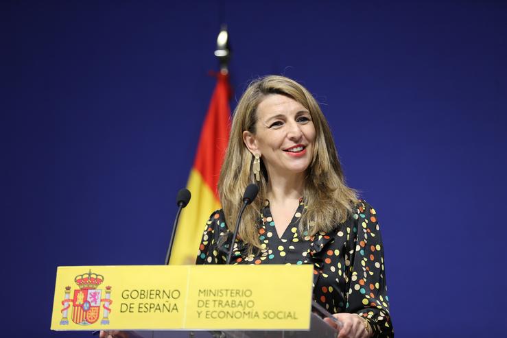 A ministra de Traballo, Yolanda Díaz, explica en rolda de prensa / MINISTERIO DE TRABALLO / Europa Press