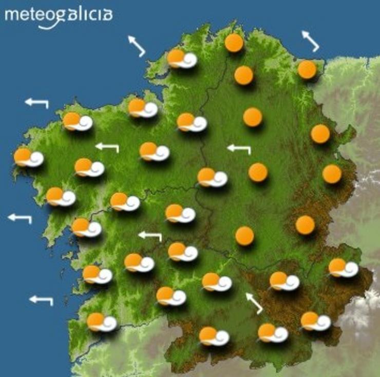 Predicións meteorolóxicas para o luns. METEOGALICIA 