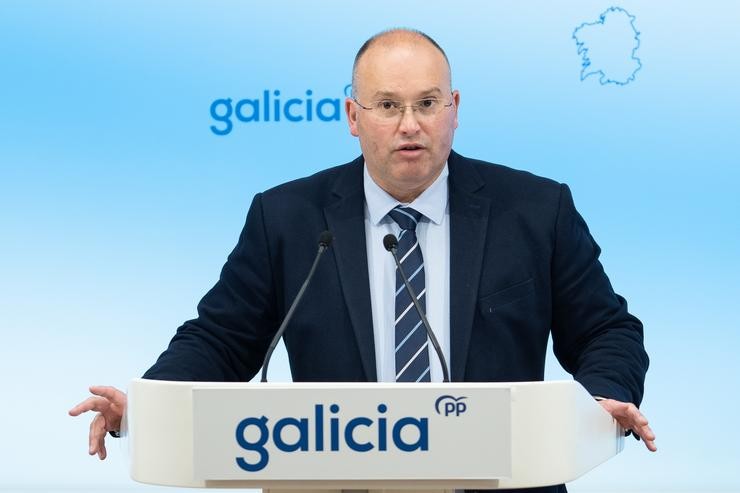 O secretario xeral do PPdeG, Miguel Tellado, en rolda de prensa.. PPDEG / Europa Press