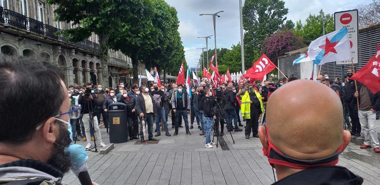 Manifestación de delegados da CIG en protesta pola firma do convenio do Metal da provincia de Pontevedra (subscrito por CCOO e UXT). / Europa Press