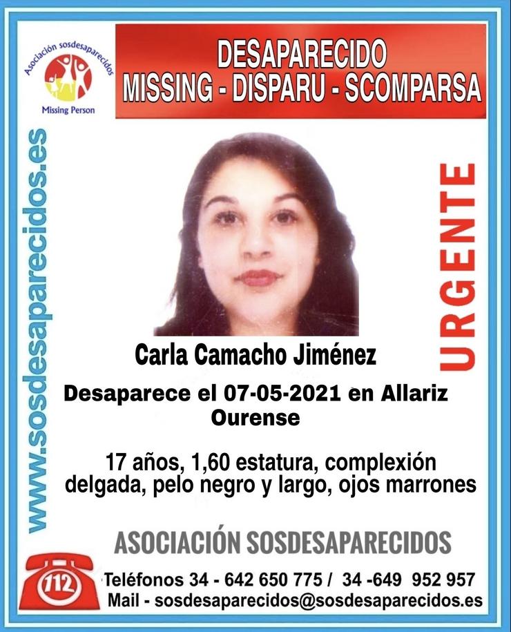 Carla Camacho Jiménez, menor de 17 anos desaparecida en Allariz (Ourense). SOS DESAPARECIDOS 
