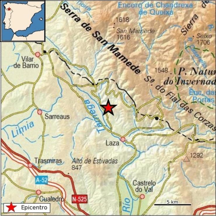 Terremoto rexistrado en Laza (Ourense).. INSTITUTO XEOGRÁFICO NACIONAL 