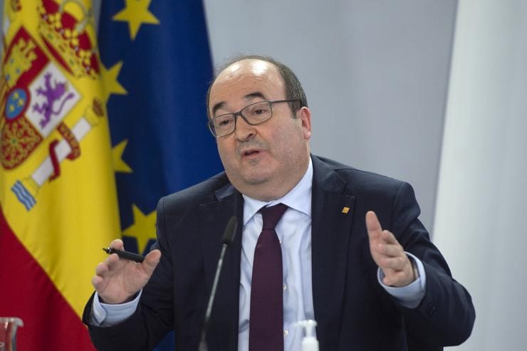 O ministro de Política Territorial e Función Pública, Miquel Iceta nunha rolda de prensa para presentar o compoñente 11 do Plan de Recuperación, Transformación e Resiliencia enviado á Comisión Europea, a 17 de maio de 2021, en Madrid (España).  O. EUROPA PRESS/A.Ortega.POOL - Europa Press / Europa Press