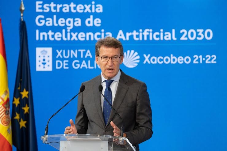 O presidente da Xunta, Alberto Núñez Feijóo, participa en clausúraa do acto de presentación da Estratexia Galega de Intelixencia Artificial 2030. DAVID CABEZÓN @ XUNTA DE GALICIA 