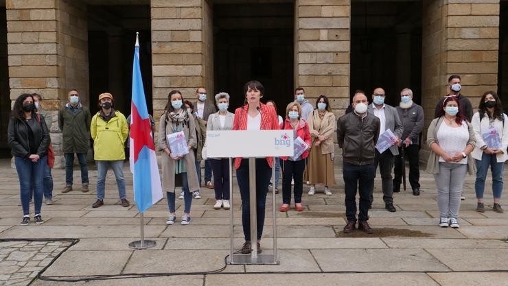 Ana Pontón nun acto no Obradoiro no que defende un "novo status político" para Galicia. BNG / Europa Press