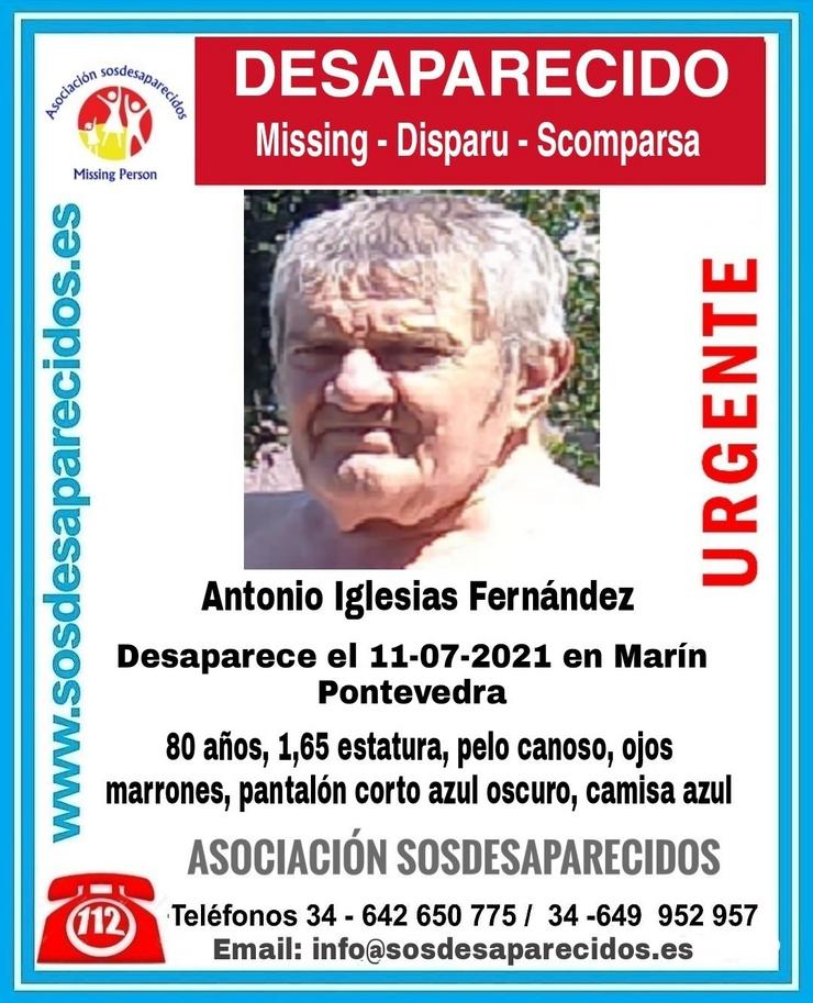 Antonio Igrexas Fernández, ancián de 80 anos desaparecido en Marín (Pontevedra). SOS DESAPARECIDOS / Europa Press