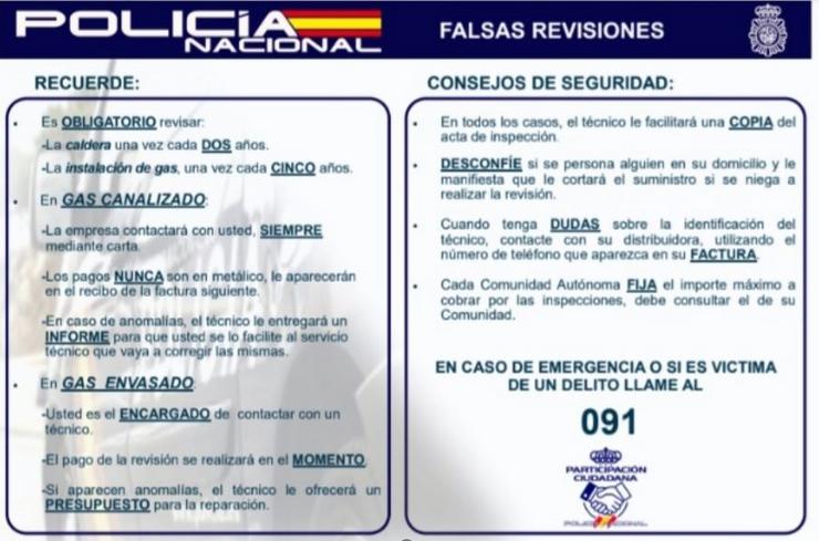 Avisos da Policía Nacional sobre falsos revisores de gas.. POLICÍA NACIONAL 