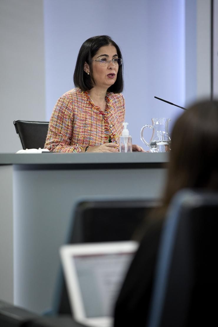 A ministra de Sanidade, Carolina Darias, durante a rolda de prensa posterior ao Consello Interterritorial de Saúde, a 7 de xullo de 2021, en Madrid (España).  A vacinación dos mozos debido ao considerable aumento dos contagios entre eles, ha sid. EUROPA PRESS