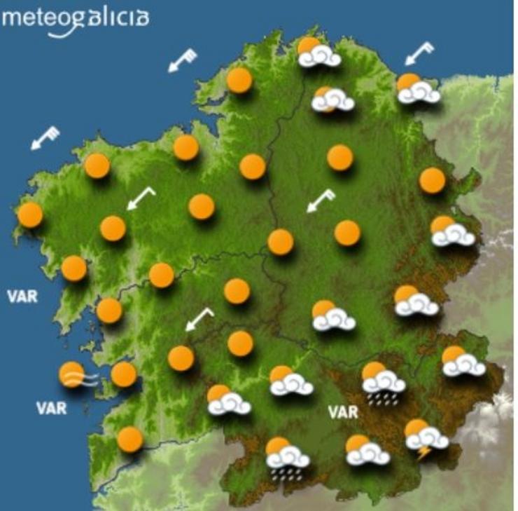 Mapa da previsión de Meteogalicia para a tarde do 25 de agosto de 2021.. METEOGALICIA-XUNTA DE GALICIA / Europa Press