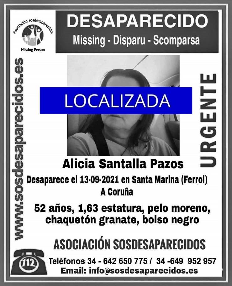Localizan á a muller desaparecida en Ferrol. SOS DESAPARECIDOS / Europa Press