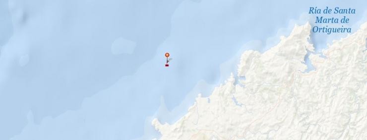 Zona na que un pesqueiro de Cedeira pediu auxilio tras meterse un cabo na hélice.. SALVAMENTO MARÍTIMO 