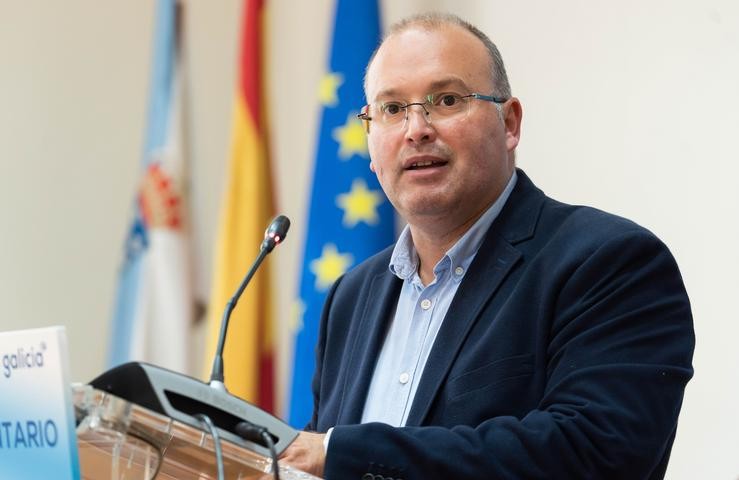 O secretario xeral do PPdeG, Miguel Tellado, en rolda de prensa.. PPDEG / Europa Press