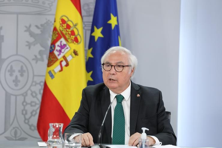 O ministro de Universidades, Manuel Castells, nunha rolda de prensa posterior ao Consello de Ministros, o pasado 31 de agosto de 2021, en Madrid. EUROPA PRESS