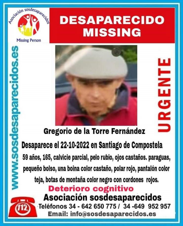 Desaparecido en Santiago un home de 59 anos con deterioración cognitiva. ASOCIACIÓN DESAPARECIDOS / Europa Press