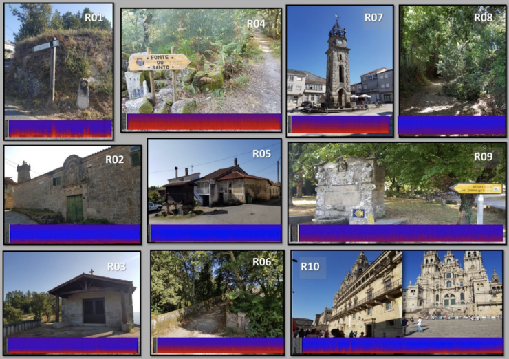 R01 Camiño Real, R02 Pazo de Soutelo, R03 Alto da Costa, R04 Fonte do Santo, R05 Praza de Tamallancos, R06 Ponte Sobreira, R07 Praza Maior de Cea, R08 Bosque de Bendoiro, R09 Fonte Santiaguiño, R10 Praza do Obradoiro 