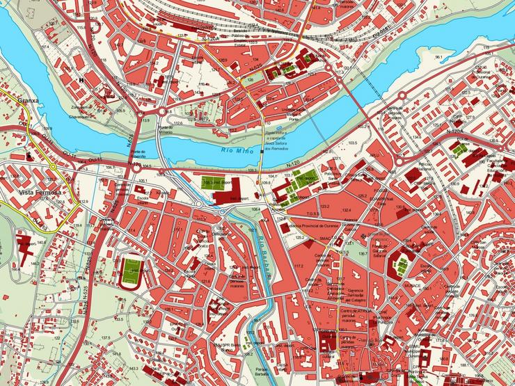 Mapa de Ourense baseado na base urbana de 2020 
