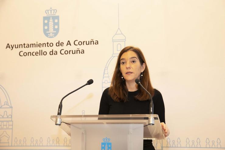 A alcaldesa da Coruña, Inés Rey, en rolda de prensa / Andy Pérez