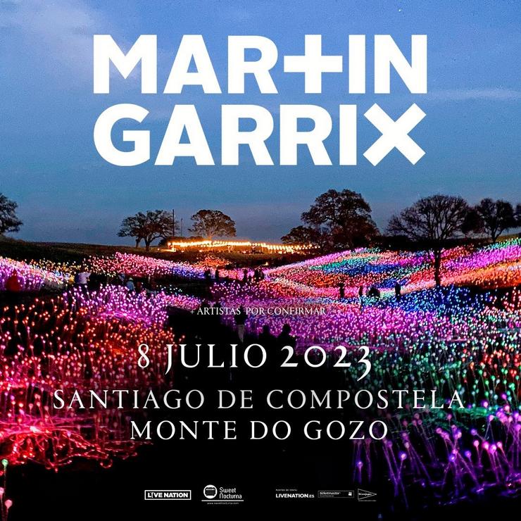 Cartel que anuncia o concerto de Martin Garrix no Monte do Gozo o 8 de xullo 