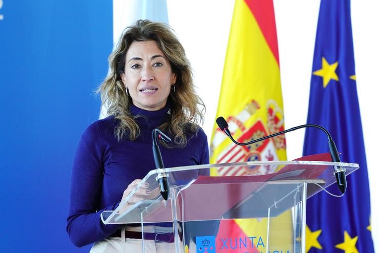 A ministra de Transportes, Mobilidade e Axenda Urbana, Raquel Sánchez, comparece despois da súa reunión de traballo co presidente da Xunta de Galicia, a 21 de xaneiro de 2022, en Santiago de Compostela, A Coruña, Galicia (España).. Álvaro Ballesteros - Europa Press 