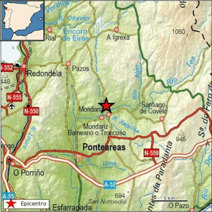 Terremoto rexistrado en Mondariz / IGN.