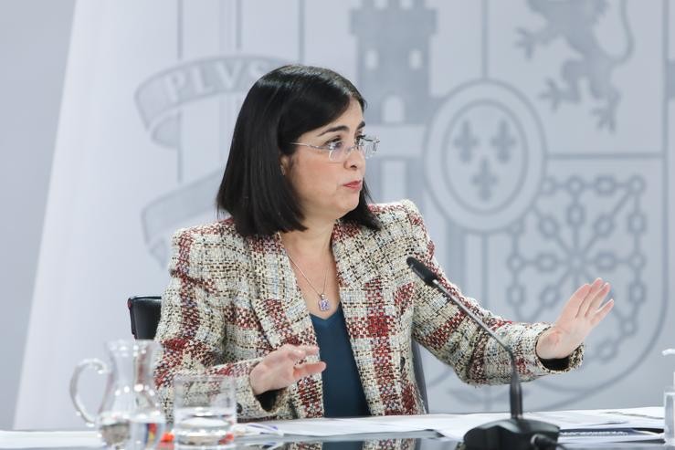 A ministra de Sanidade, Carolina Darias, comparece nunha rolda de prensa para informar os asuntos tratados no Consello Interterritorial do Sistema Nacional de Saúde, na Moncloa, a 26 de xaneiro de 2022, en Madrid (España). O Ministerio de Sanida. EUROPA PRESS