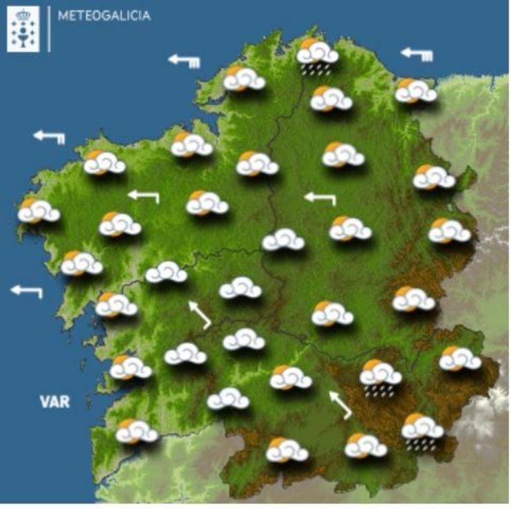 Mapa da previsión meteorolóxica en Galicia para o 11 de febreiro.. METEOGALICIA / Europa Press