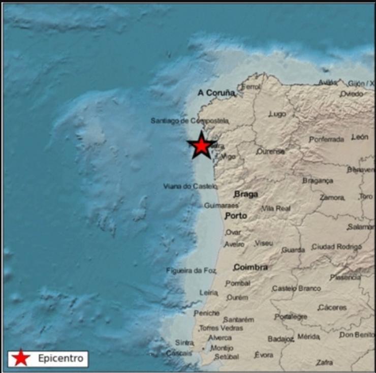 Imaxe do Instituto Xeográfico Nacional do terremoto rexistrado fronte á costa de Ribeira (A Coruña).
