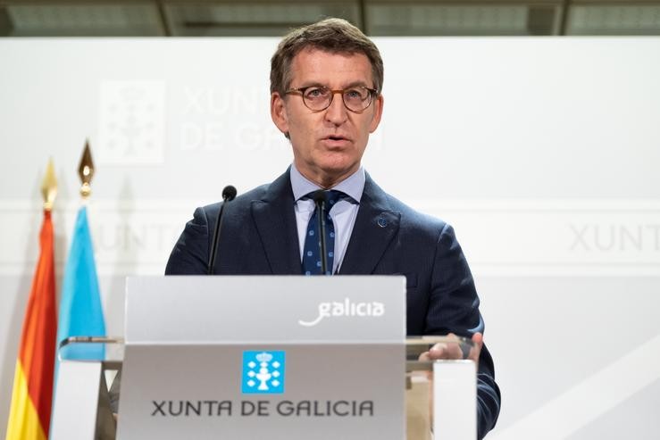 O titular do Goberno galego, Alberto Núñez Feijóo, na rolda de prensa posterior á reunión do Consello da Xunta. DAVID CABEZÓN @ XUNTA / Europa Press