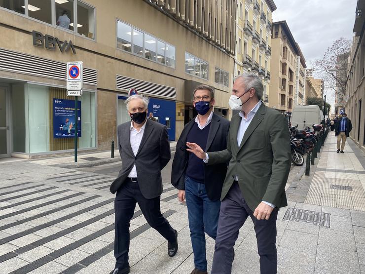 Alberto Núñez Feijóo, Jorge Azcón e Octavio López (PP).. EUROPA PRESS. 