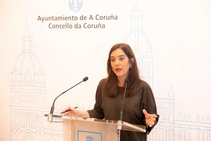 A alcaldesa da Coruña, Inés Rei, este xoves en rolda de prensa tras a celebración da xunta ordinaria do goberno local. ANDY PÉREZ / Europa Press