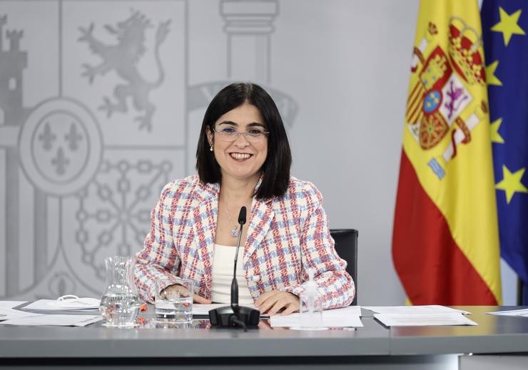 A ministra de Sanidade, Carolina Darias, nunha rolda de prensa posterior ao Consello de Ministros, no Complexo da Moncloa, a 19 de abril de 2022, en Madrid (España).. Eduardo Parra - Europa Press 