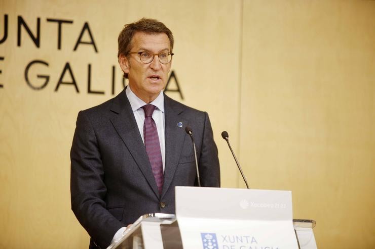 O presidente da Xunta, Alberto Núñez Feijóo, en rolda de prensa tras a reunión do Consello da Xunta en Vigo, o 21 de abril de 2022.. Javier Vázquez - Europa Press