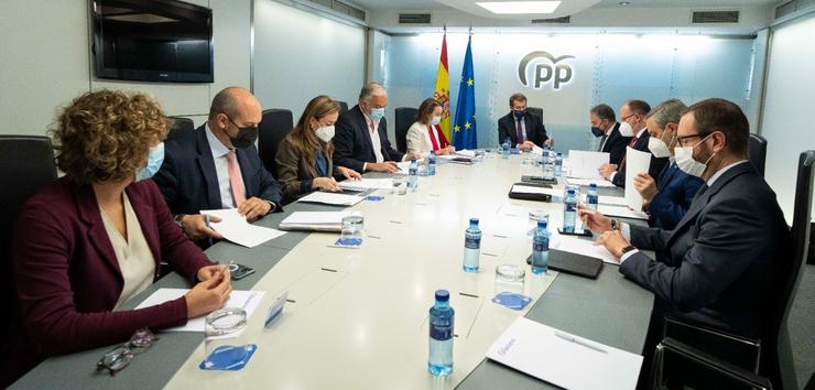 O líder do PP, Alberto Núñez Feijóo, preside a reunión do comité de dirección do PP na sede nacional do partido. En Madrid, a 25 de abril de 2022.. TAREK (PP) 