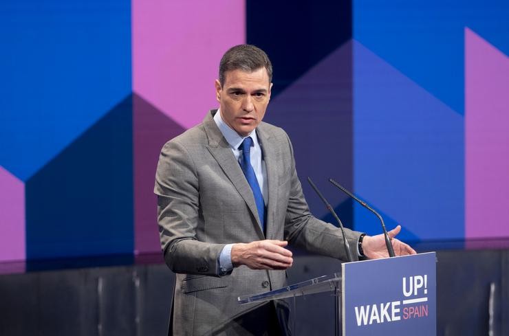 O presidente do Goberno, Pedro Sánchez, intervén na inauguración da segunda edición do foro económico español ?Wake Up, Spain!, Aprendizaxe, crecemento e sustentabilidade na Europa solidaria?, na Casa de América, a 4 de abril de 2022.. Alberto Ortega - Europa Press 