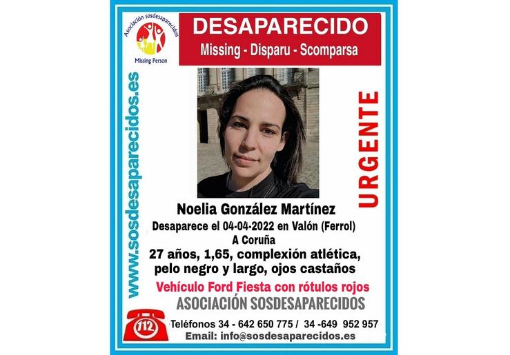 Desaparición dunha moza en Ferrol o luns 4 de abril. SOSDESAPARECIDOS / Europa Press