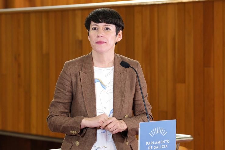 A portavoz do BNG, Ana Pontón, intervén nunha rolda de prensa durante a primeira sesión de investidura do candidato a presidir a Xunta de Galicia, a 10 de maio de 2022, en Santiago de Compostela. Álvaro Ballesteros - Europa Press / Europa Press