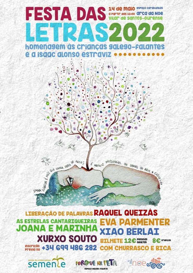 Cartaz da Festa das Letras 2022 organizada polas Escolas Semente e Porque Me Peta 