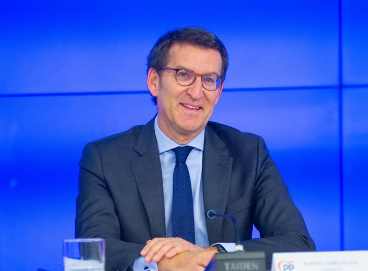 O presidente do Partido Popular, Alberto Núñez Feijóo, durante a reunión do Comité Executivo Nacional do PP, na sede do partido, a 23 de maio de 2022, en Madrid / Isabel Infantes - Europa Press.