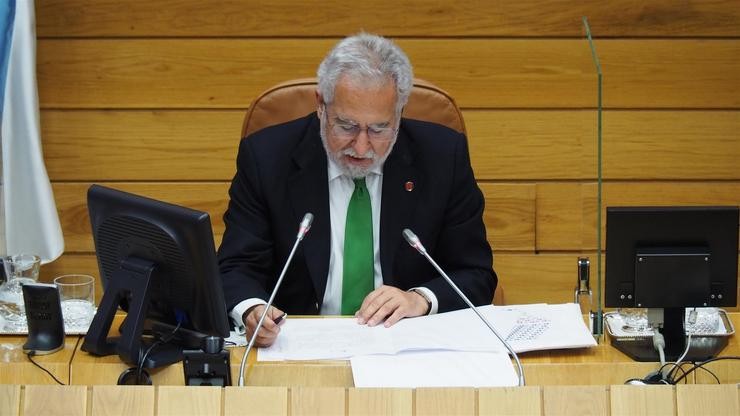 O presidente do Parlamento de Galicia, Miguel Anxo Santalices, no hemiciclo.. PARLAMENTO DE GALICIA