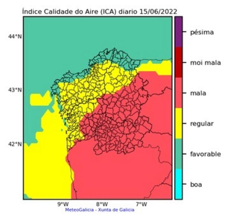 Mala calidade de aire por po africano o 15 de xuño na metade oriental de Galicia / Meteogalicia. / Europa Press