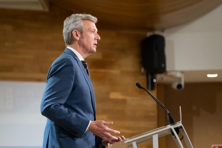 Ou presidente dá Xunta, Alfonso Rueda, durante a rolda de prensa posterior á reunión semanal do Consello da Xunta. San Caetano, Santiago de Compostela, 02/06/22.. DAVID CABEZÓN @ XUNTA DE GALICIA / Europa Press