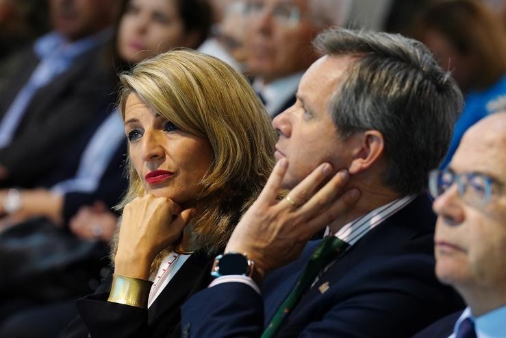 A vicepresidenta segunda e ministra de Traballo e Seguridade Social, Yolanda Díaz, na presentación do Manifesto da Economía Social, na Fundación Laboral da Construción, a 6 de xuño de 2022, en Santiago de Compostela. Álvaro Ballesteros - Europa Press 