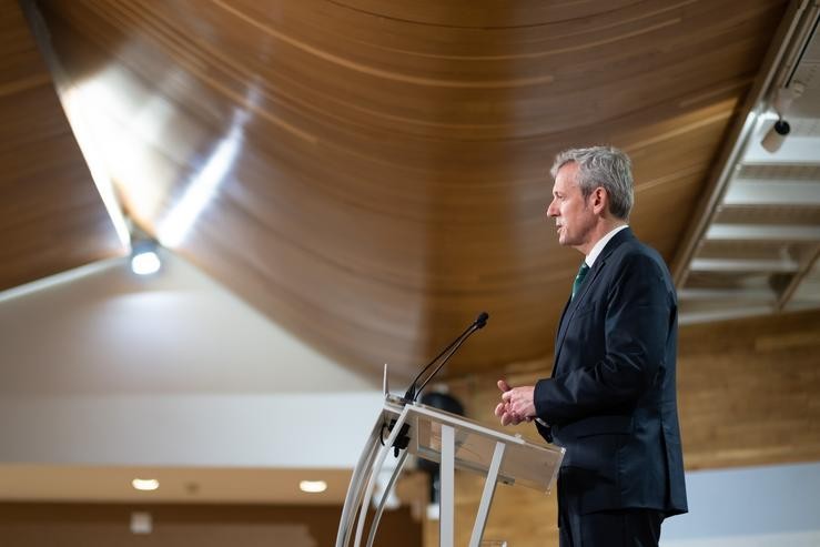 O presidente da Xunta, Alfonso Rueda, na rolda de prensa do Consello.. XUNTA / Europa Press