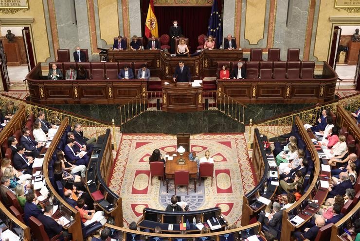 O presidente do Goberno, Pedro Sánchez, intervén durante a primeira xornada da 26 edición do Debate sobre o Estado da Nación, no Congreso dos Deputados, a 12 de xullo de 2022, en Madrid (España). Tras sete anos sen celebrarse ningún,. EUROPA PRESS