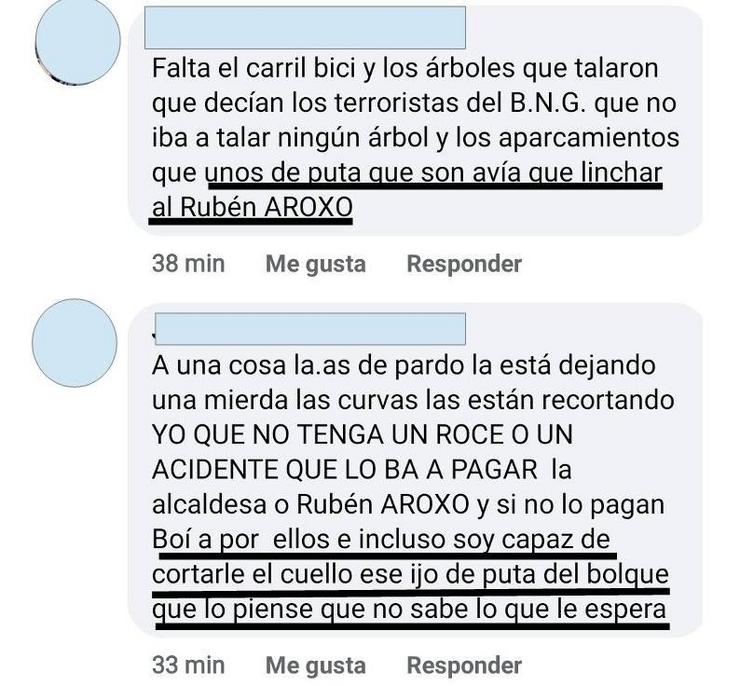 Captura de ameazas denunciadas polo tenente de alcaldesa de Lugo, Rubén Arroxo (BNG).. TENENCIA DE ALCALDÍA DE LUGO / Europa Press