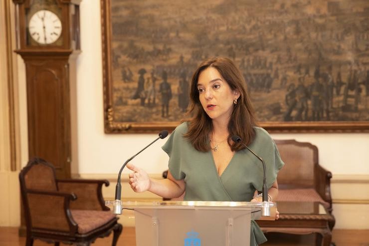 A alcaldesa da Coruña, Inés Rei, en rolda de prensa tras a Xunta de Goberno ocal extraordinaria. ANDY PÉREZ / Europa Press